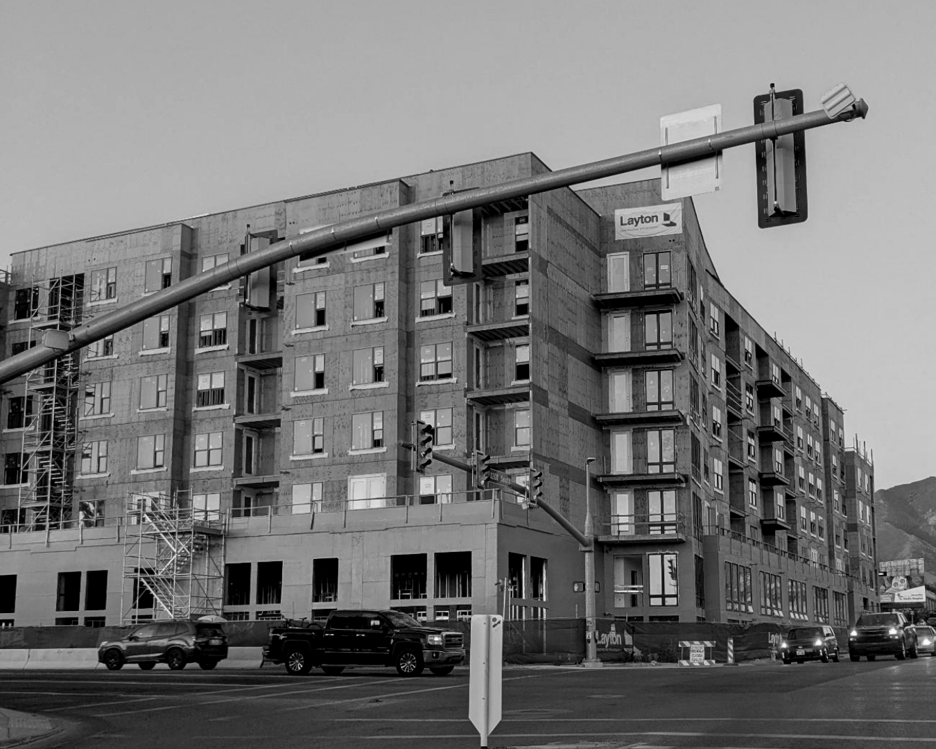 A 5-over-1 under construction at the intersection of 3300 South and 1300 East